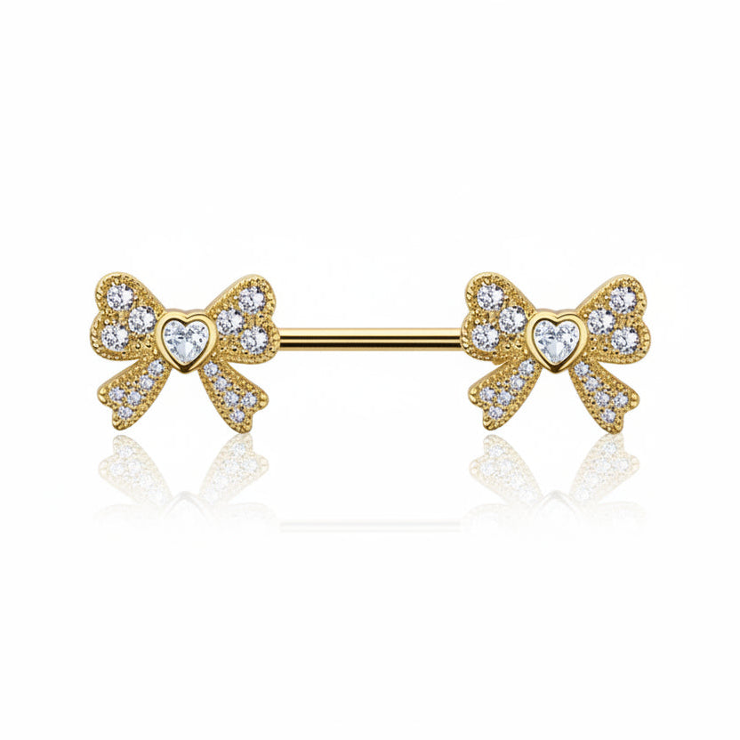 Little Bows Crystal Nipple Barbell 14g
