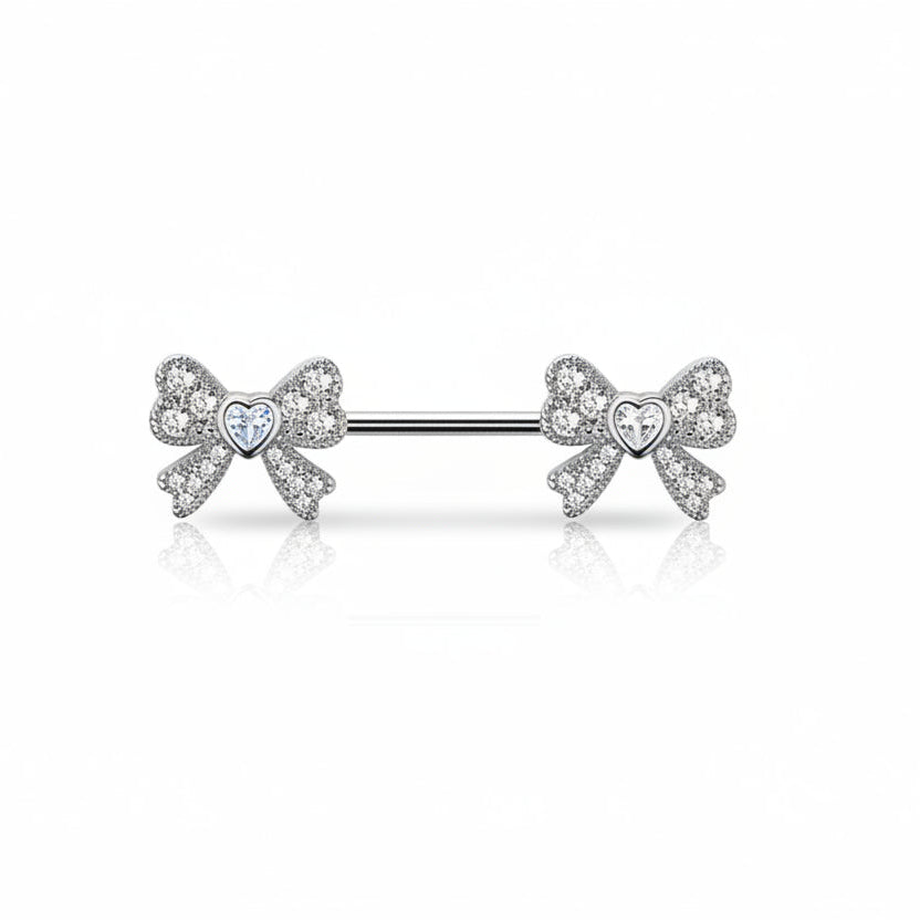 Little Bows Crystal Nipple Barbell 14g