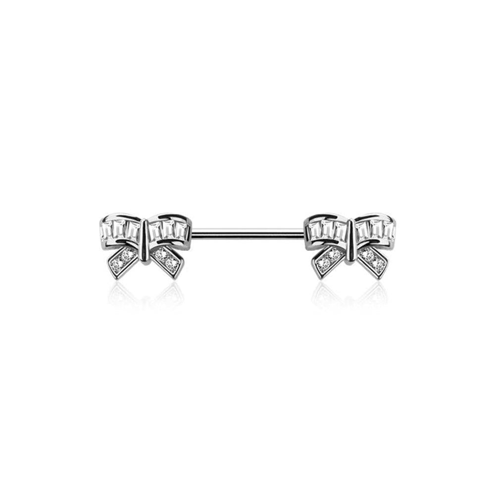 Crystal Channel-Set Bows Nipple Barbell 14g