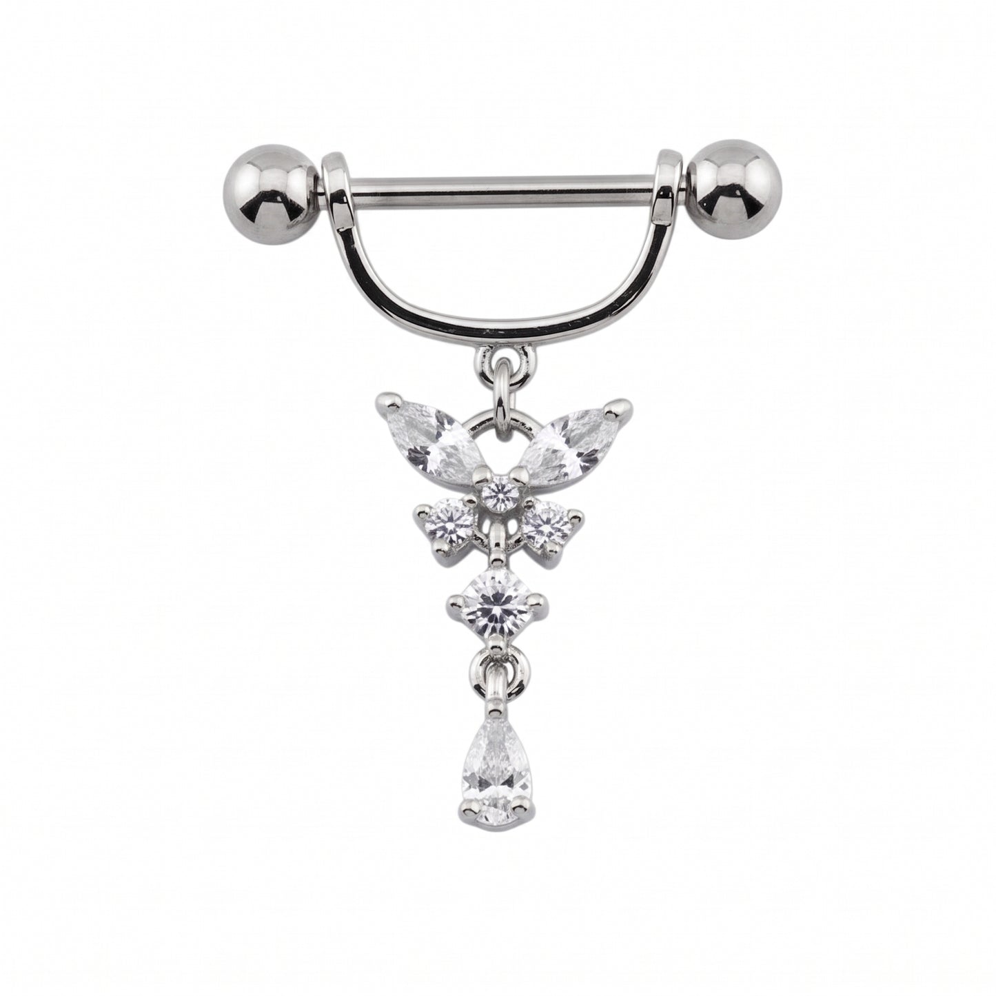 Claw-Set Crystal Butterfly Nipple Shield 14g
