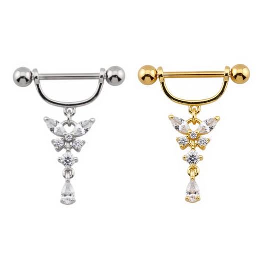 Claw-Set Crystal Butterfly Nipple Shield 14g