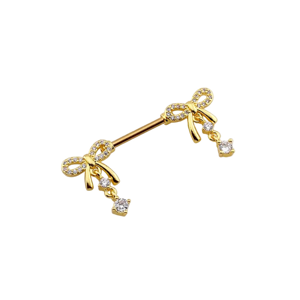 Bows Crystal Dangle Nipple Barbell 14g