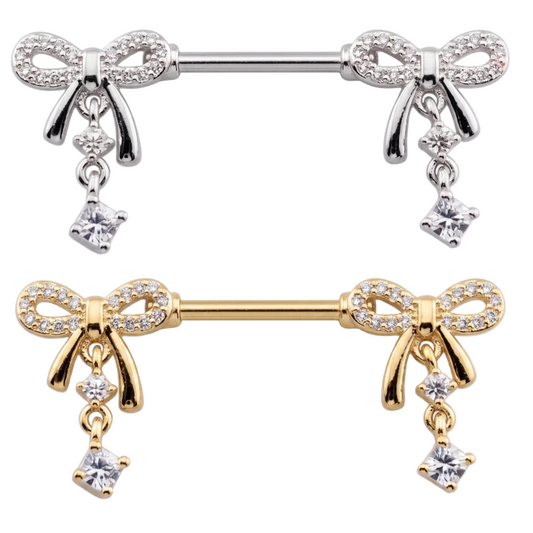 Bows Crystal Dangle Nipple Barbell 14g