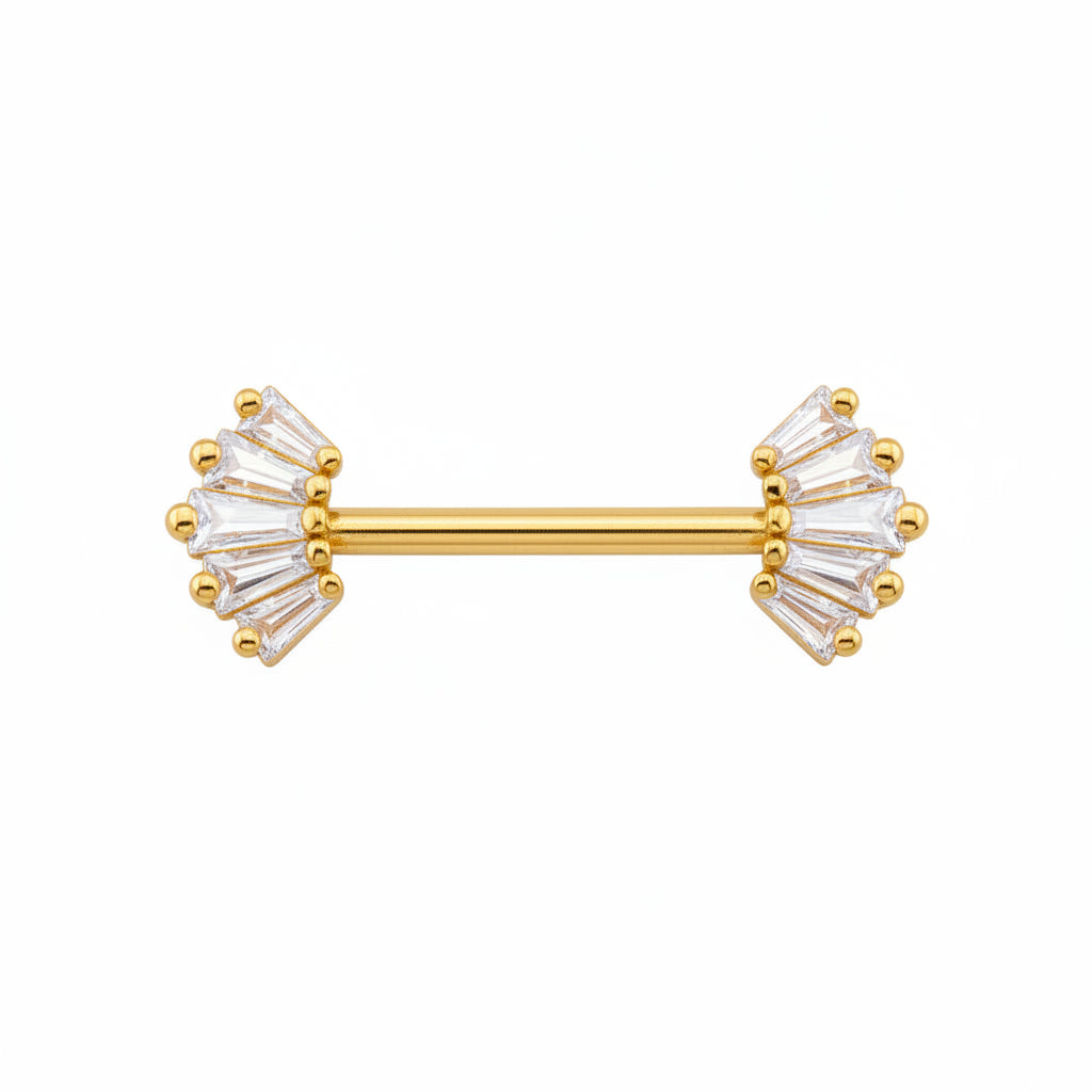 Baguette 5‑Crystal Nipple Barbell 14g