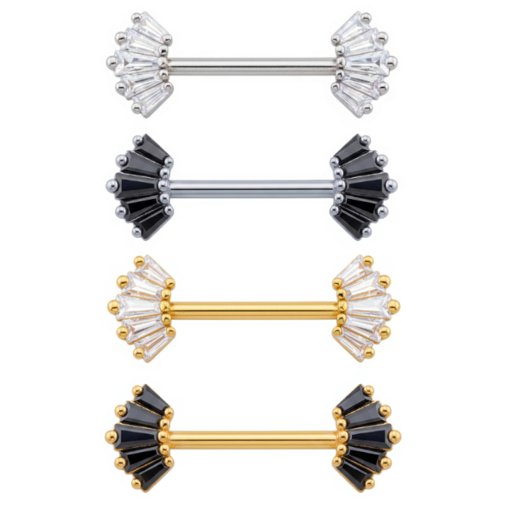 Baguette 5‑Crystal Nipple Barbell 14g