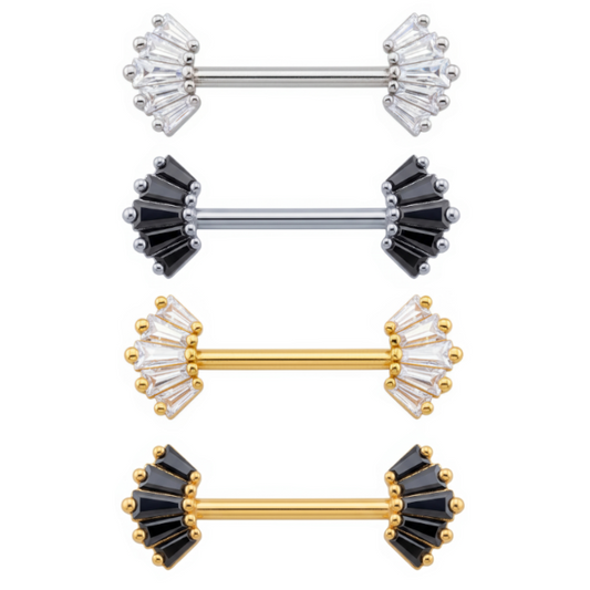 Baguette 5‑Crystal Nipple Barbell 14g