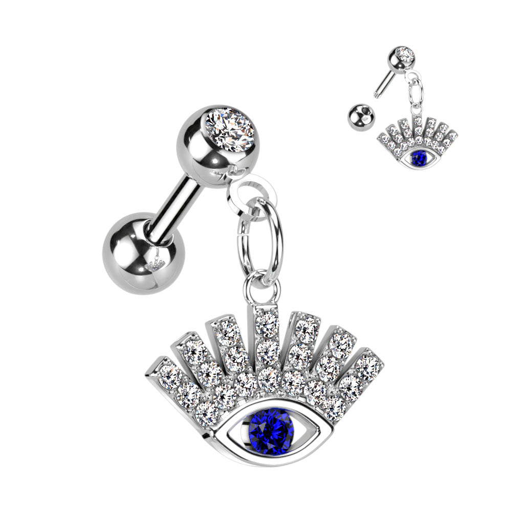 Crystal Blue Eye Dangle Ball Back 16g