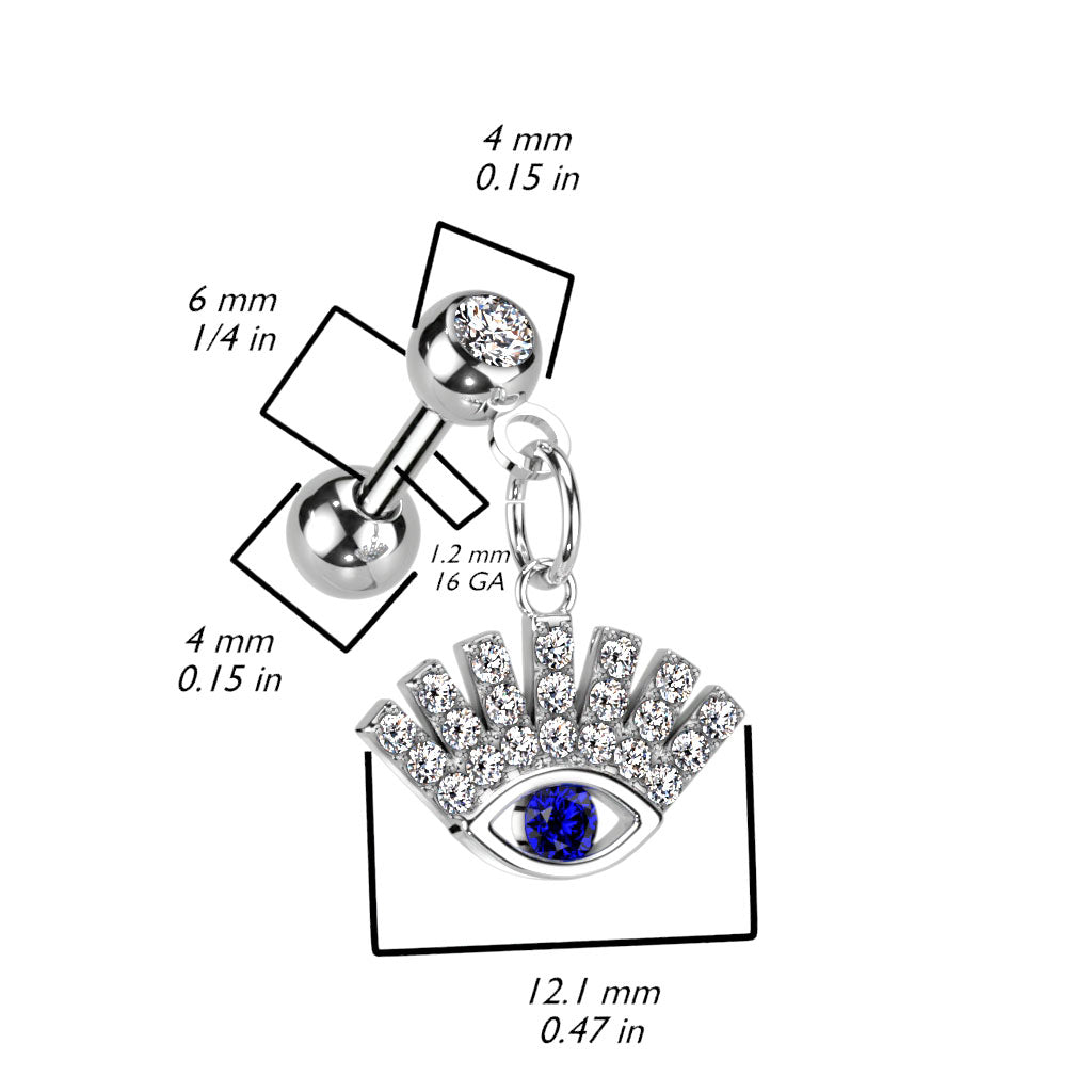 Crystal Blue Eye Dangle Ball Back 16g