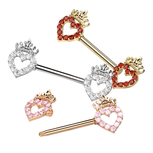 Heart + Crown Nipple Barbell 14g