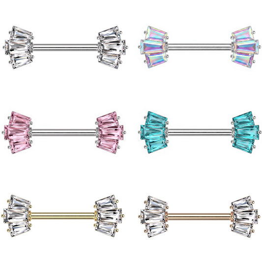 Claw-Set 3-Baguette Crystal Nipple Barbell 14g