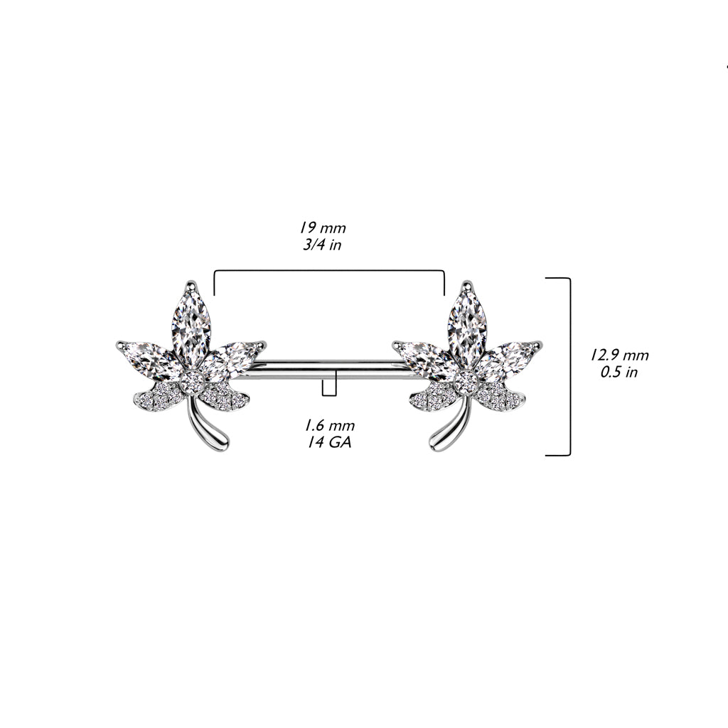 Leaves Crystal Nipple Barbell 14g