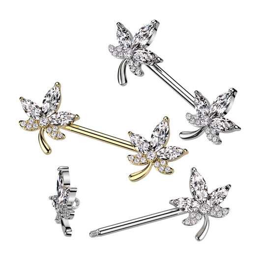Leaves Crystal Nipple Barbell 14g