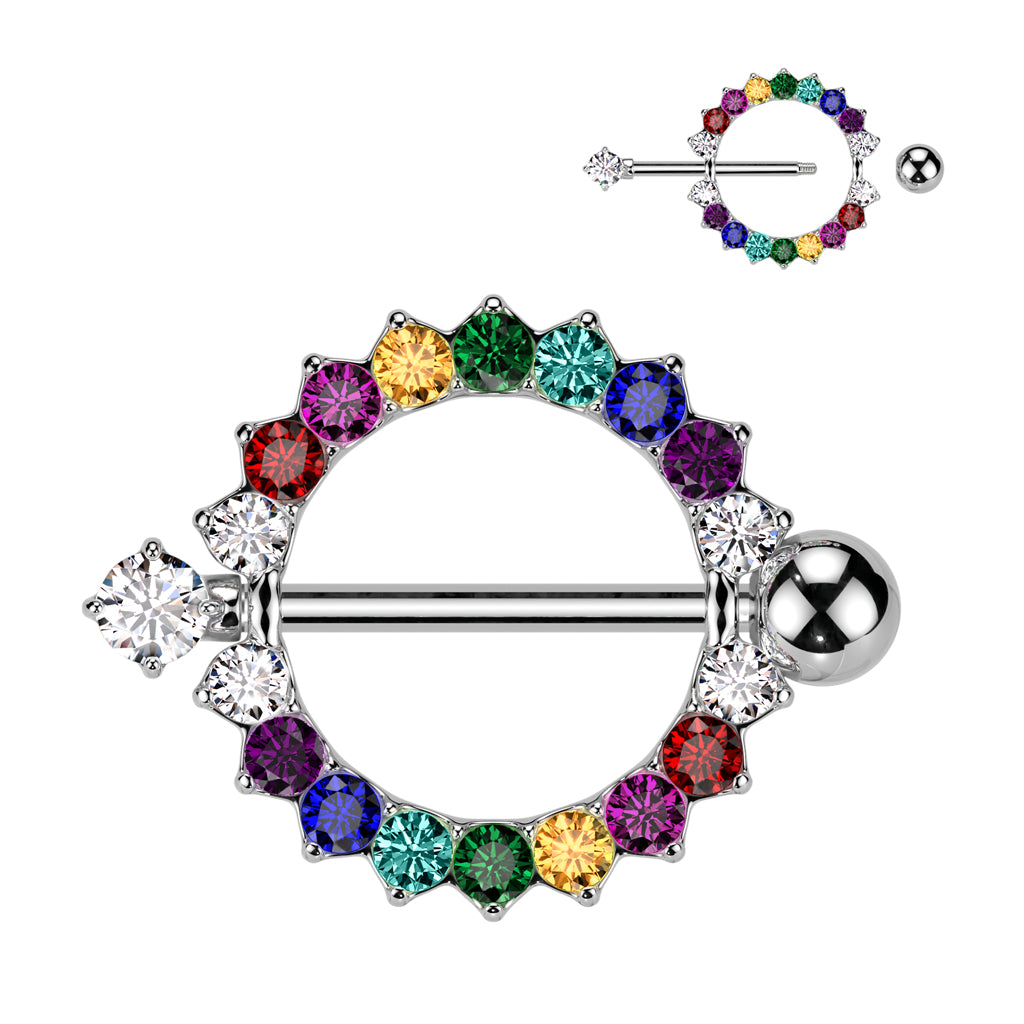 Rainbow Crystal Nipple Shield 14g