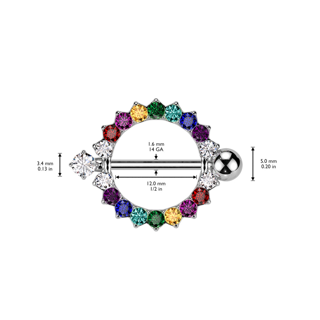 Rainbow Crystal Nipple Shield 14g