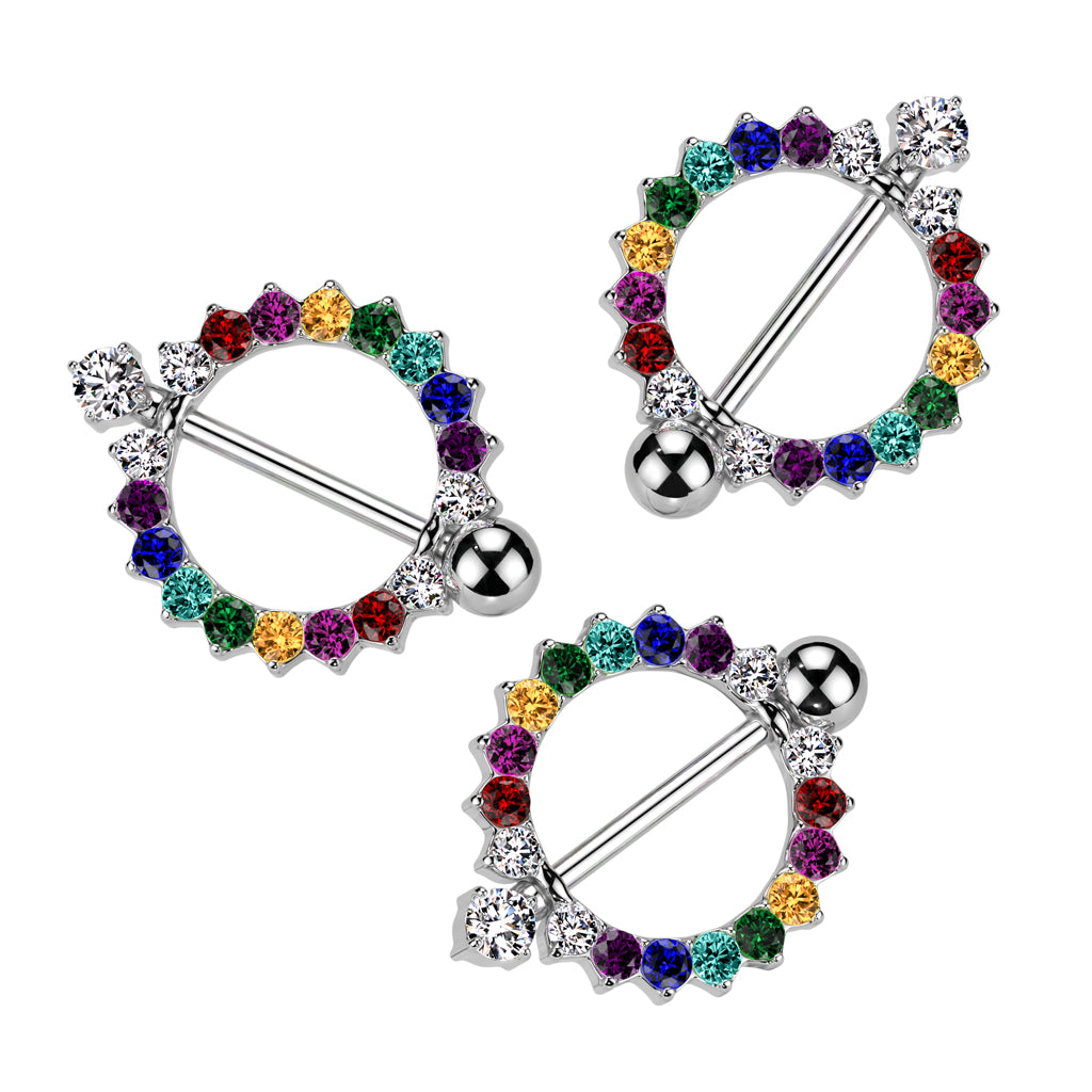 Rainbow Crystal Nipple Shield 14g