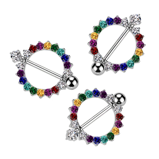 Rainbow Crystal Nipple Shield 14g