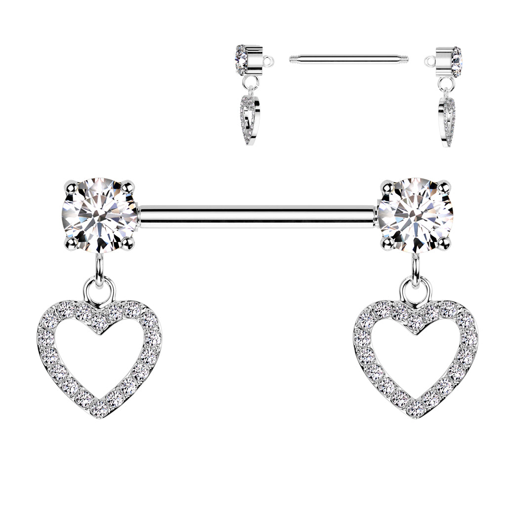 Heart Dangle Nipple Barbell 14g