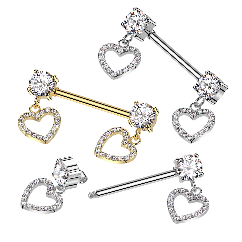 Heart Dangle Nipple Barbell 14g
