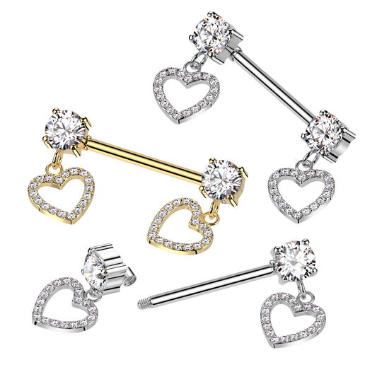 Heart Dangle Nipple Barbell 14g