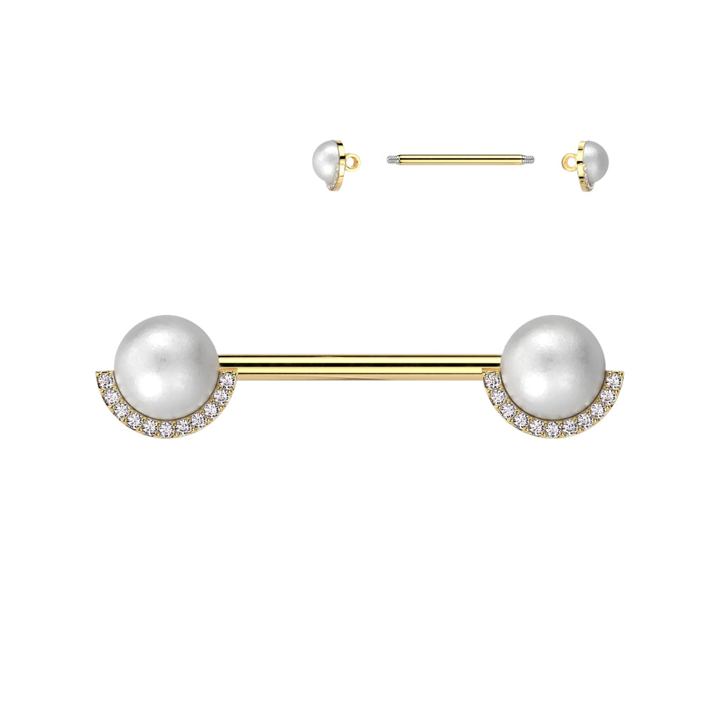 Pearl + Channel-Set Crystals Fancy Nipple Barbell 14g