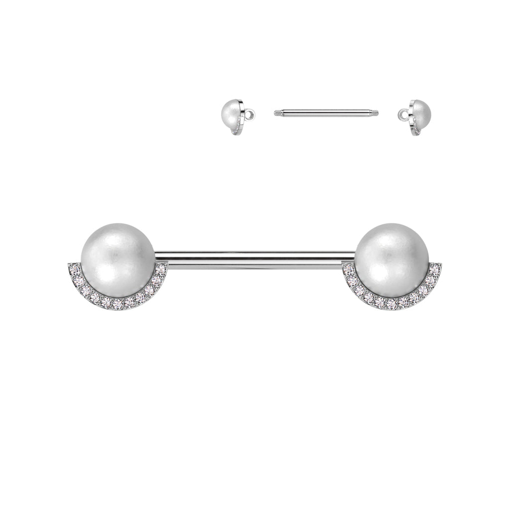 Pearl + Channel-Set Crystals Fancy Nipple Barbell 14g