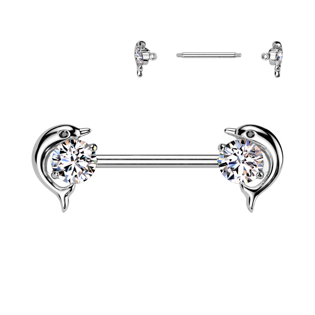 Dolphin Circle Crystal Nipple Barbell 14g