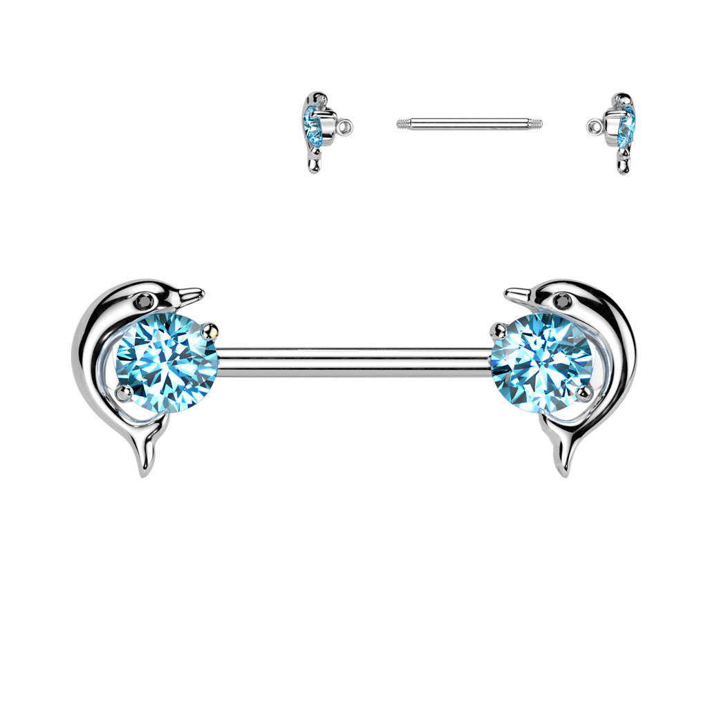 Dolphin Circle Crystal Nipple Barbell 14g