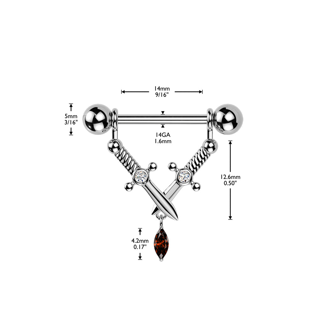 Double Crystal Dagger Nipple Shield 14g