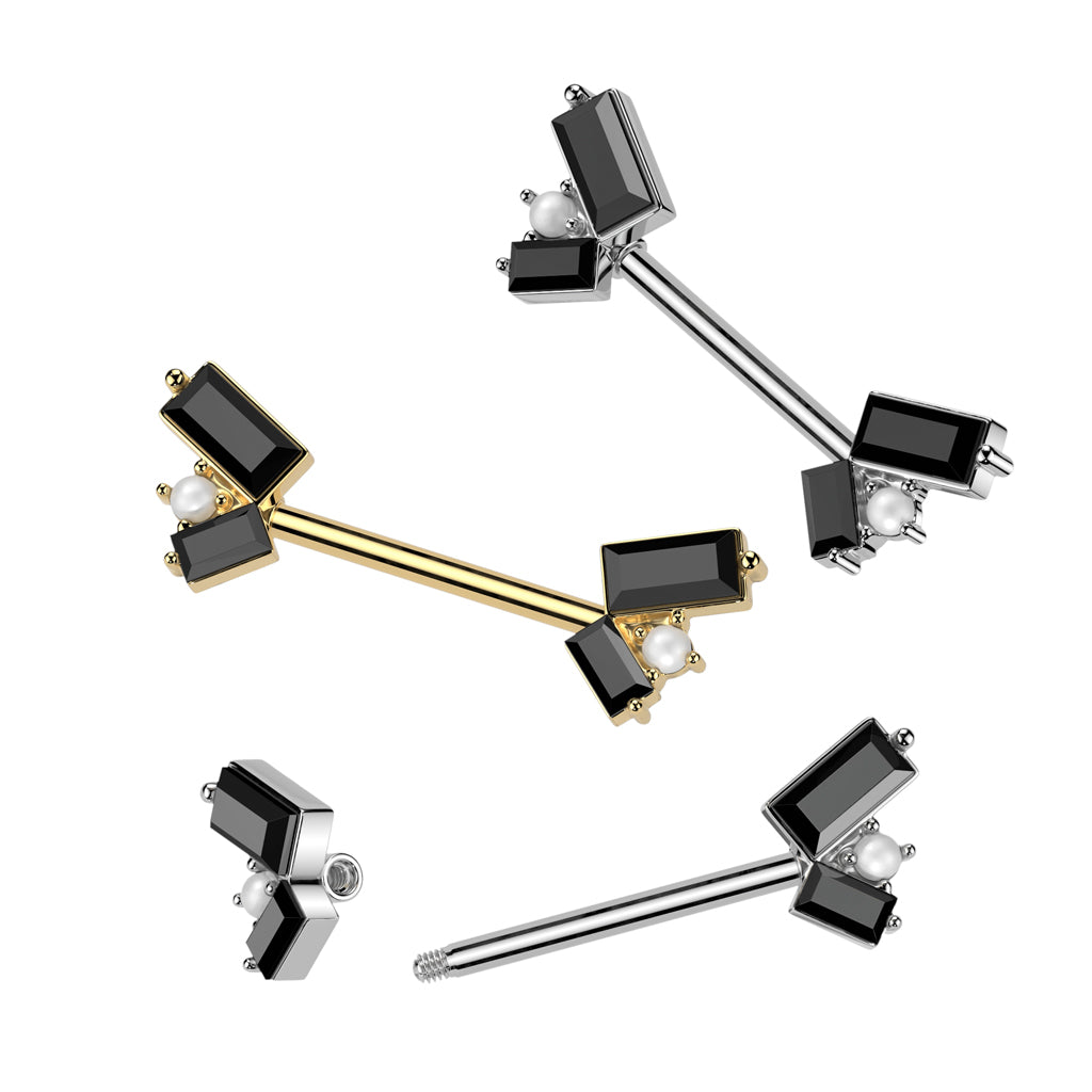 Rectangular Crystal + Pearl Nipple Barbell 14g