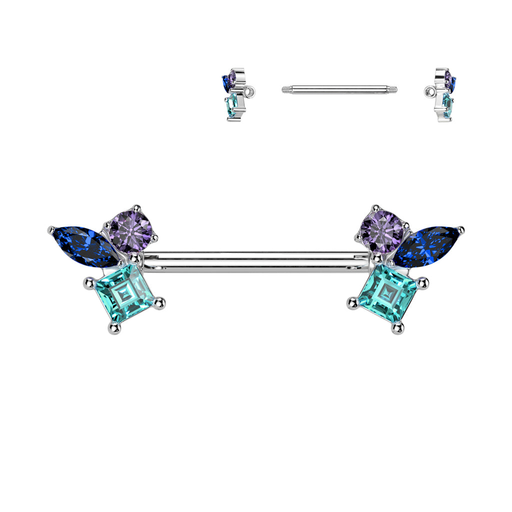 Crystal Cluster Nipple Barbell 14g