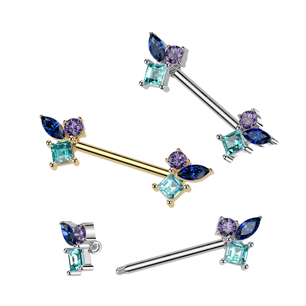Crystal Cluster Nipple Barbell 14g