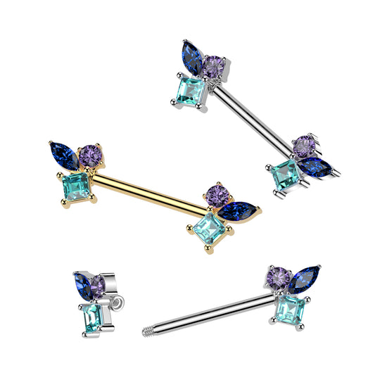 Crystal Cluster Nipple Barbell 14g