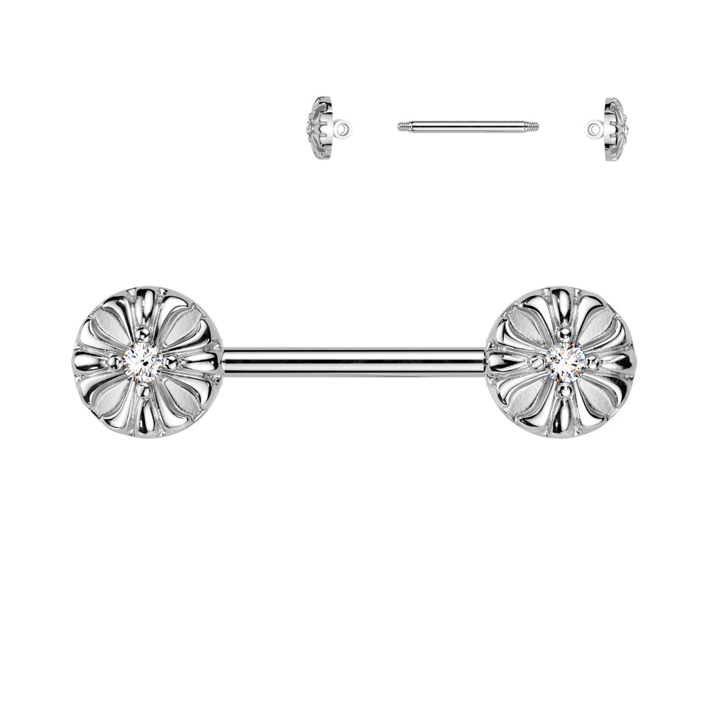 Floral Crystal Nipple Barbell 14g