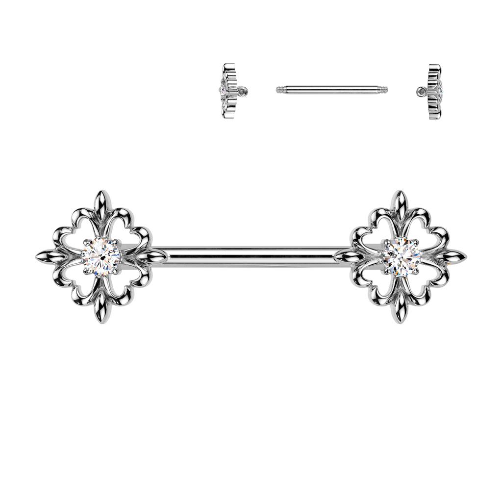 Heart Petals Crystal Nipple Barbell 14g