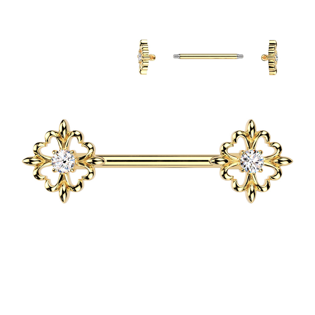 Heart Petals Crystal Nipple Barbell 14g