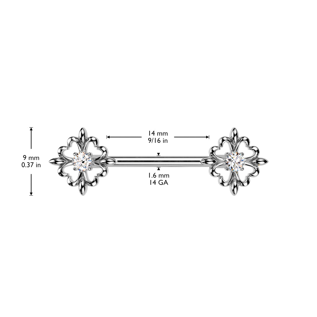 Heart Petals Crystal Nipple Barbell 14g