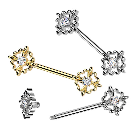 Heart Petals Crystal Nipple Barbell 14g