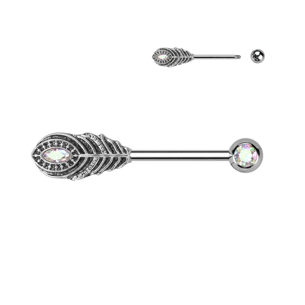 Peacock Feather Nipple Barbell 14g