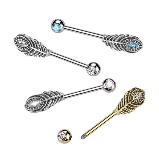 Peacock Feather Nipple Barbell 14g