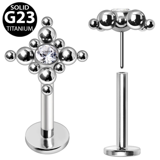 Premium G23 Titanium Dotwork Crystal Threadless Flat Back 16g