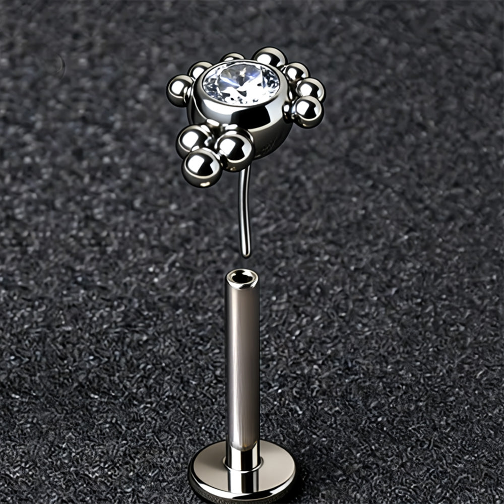 Premium G23 Titanium Dotwork Big Crystal Threadless Flat Back 16g
