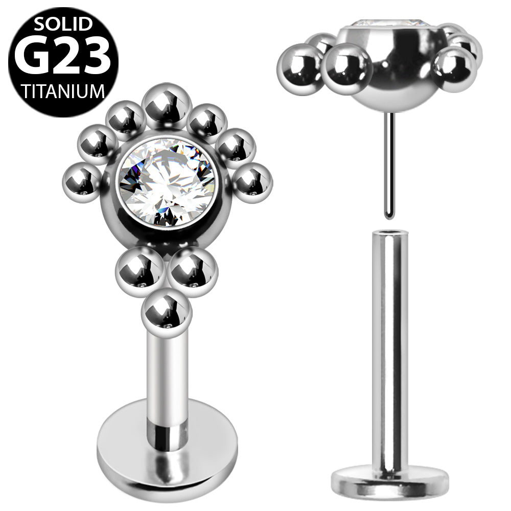 Premium G23 Titanium Dotwork Big Crystal Threadless Flat Back 16g
