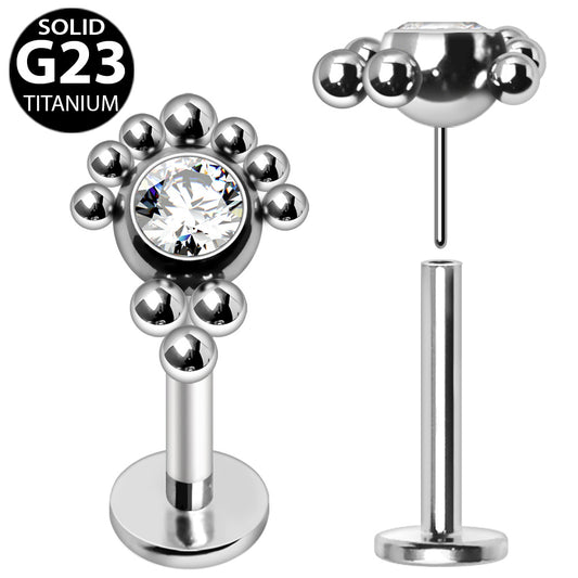 Premium G23 Titanium Dotwork Big Crystal Threadless Flat Back 16g