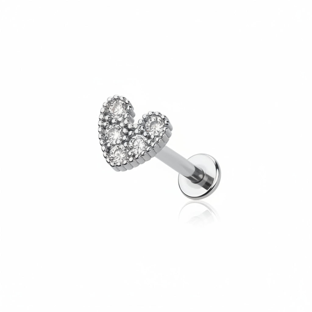 Heart Milgrain Pavé-Set Crystal Internally Threaded Flatback 16g