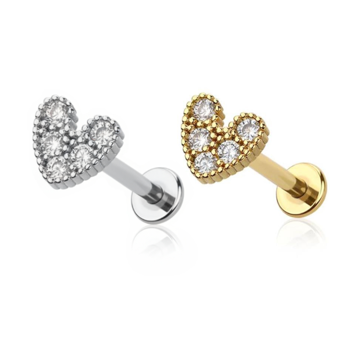 Heart Milgrain Pavé-Set Crystal Internally Threaded Flatback 16g