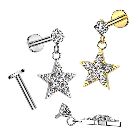 PREMIUM Claw-Set Crystal Star Dangle Flat Back 16g