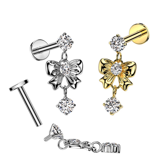 PREMIUM Crystal Bow Dangle Flat Back 16g