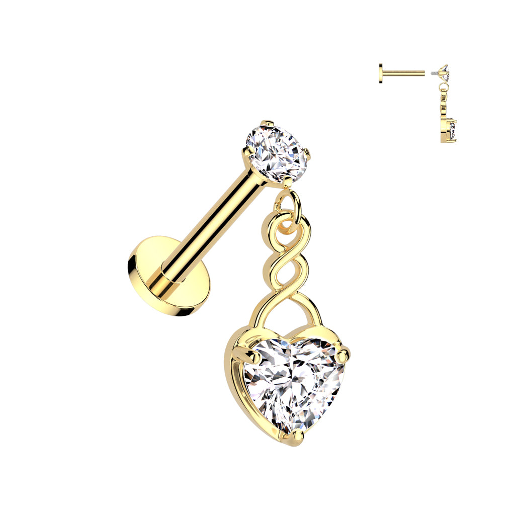 Claw-Set Crystal Heart Dangle Flat Back 16g