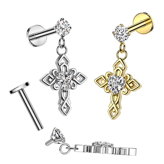 PREMIUM Claw-Set Crystal Cross Dangle Flat Back 16g