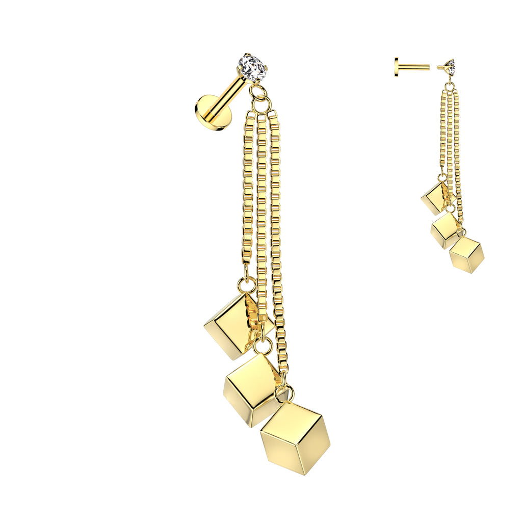 Premium Claw-Set Crystal Triple Cube Chain Internally Threaded Flat Back 16g